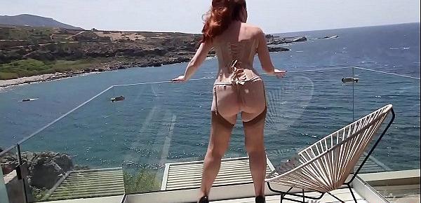 British redhead Red masturbating in front of the window